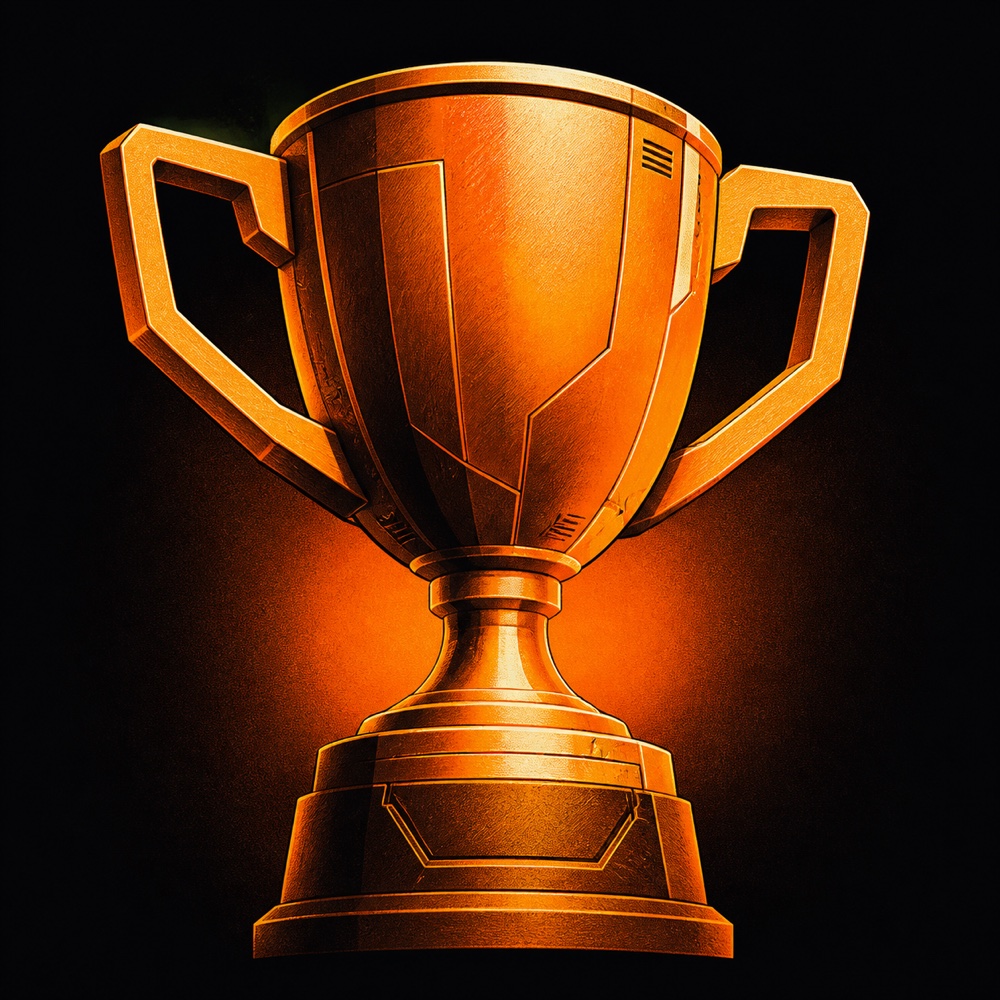 An orange championship trophy